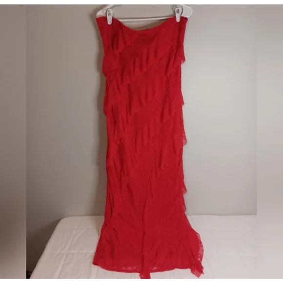 Wild Fable Lace Ruffle Cherry Red Maxi Bodycon Dress - Picture 1 of 6